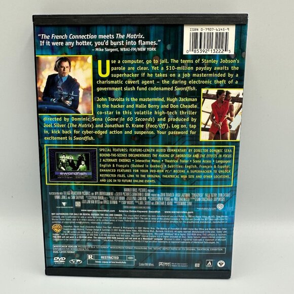 Swordfish DVD 2001 John Travolta Hugh Jackman Halle Berry Thriller Snap Case - Picture 2 of 3